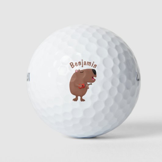 Cute singing capybara ukulele cartoon golfballen (Voorkant)
