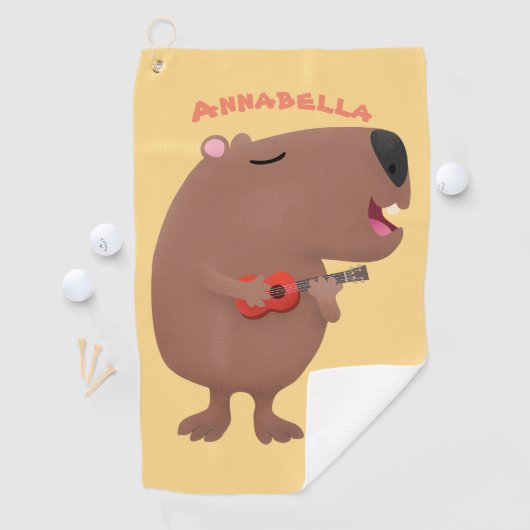 Cute singing capybara ukulele cartoon golfhanddoek (Insitu)