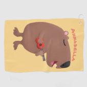Cute singing capybara ukulele cartoon golfhanddoek (Horizontaal)
