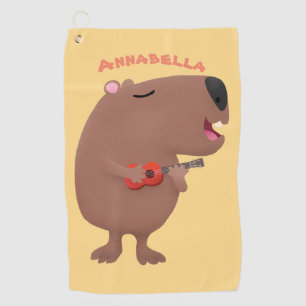 Cute singing capybara ukulele cartoon golfhanddoek
