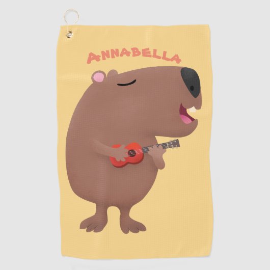 Cute singing capybara ukulele cartoon golfhanddoek (Voorkant)
