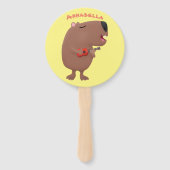 Cute singing capybara ukulele cartoon handwaaier (Achterkant)
