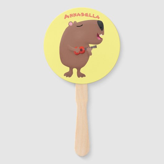 Cute singing capybara ukulele cartoon handwaaier (Voorkant)