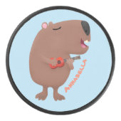 Cute singing capybara ukulele cartoon hockey puck (Voorkant)