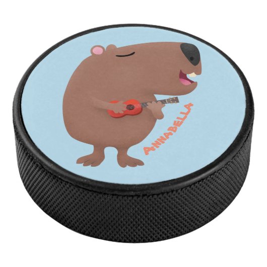 Cute singing capybara ukulele cartoon hockey puck (3/4)