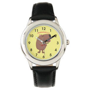 Cute singing capybara ukulele cartoon horloge