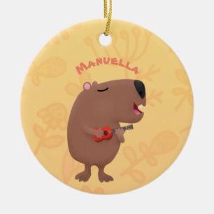 Cute singing capybara ukulele cartoon keramisch ornament