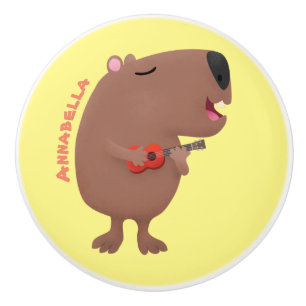 Cute singing capybara ukulele cartoon keramische knop