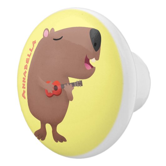 Cute singing capybara ukulele cartoon keramische knop (Rechts)