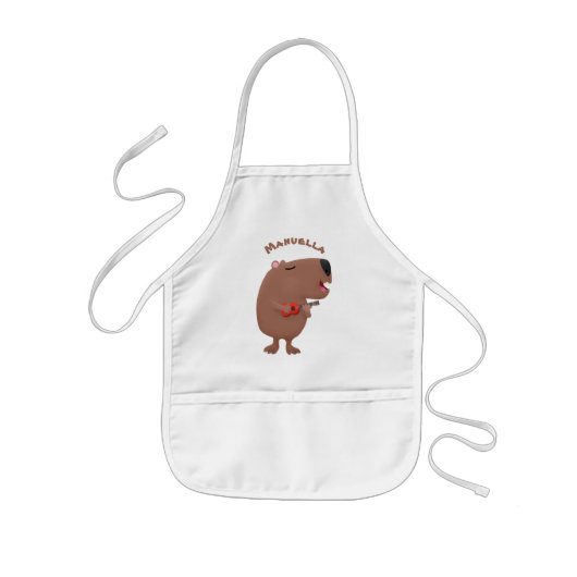 Cute singing capybara ukulele cartoon kinder schort (Voorkant)