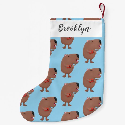 Cute singing capybara ukulele cartoon kleine kerstsok (Achterkant)