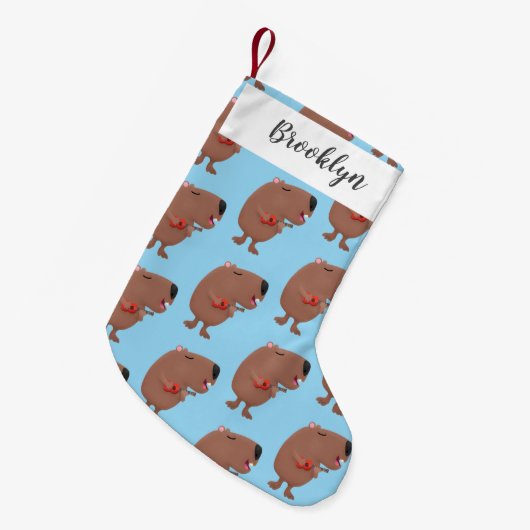 Cute singing capybara ukulele cartoon kleine kerstsok (Voorkant (Hangend))