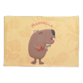 Cute singing capybara ukulele cartoon kussensloop (Achterkant)