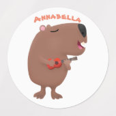 Cute singing capybara ukulele cartoon labels (Design 1)