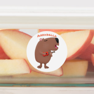 Cute singing capybara ukulele cartoon labels