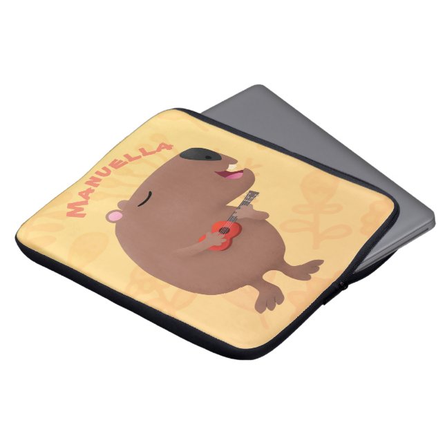 Cute singing capybara ukulele cartoon laptop sleeve (Voorkant top)