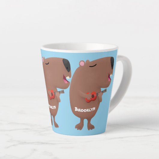 Cute singing capybara ukulele cartoon latte mok (Rechterhoek)