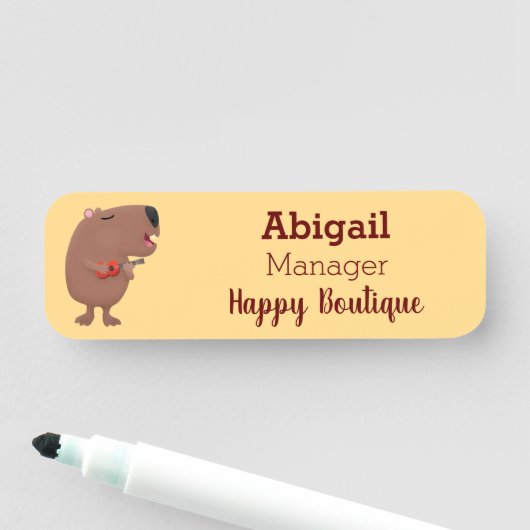 Cute singing capybara ukulele cartoon naamplaatje (In situ)