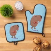 Cute singing capybara ukulele cartoon ovenwant & pannenlap set (Top down)