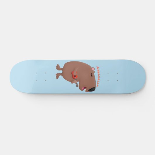 Cute singing capybara ukulele cartoon persoonlijk skateboard (Horizontaal)