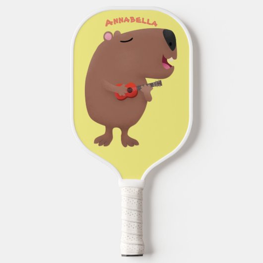 Cute singing capybara ukulele cartoon pickleball paddle (Voorkant)