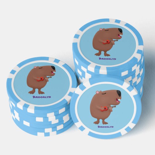 Cute singing capybara ukulele cartoon poker chips (Opstapeling)