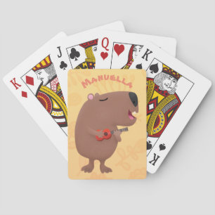 Cute singing capybara ukulele cartoon pokerkaarten
