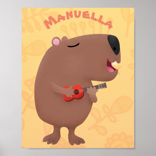 Cute singing capybara ukulele cartoon poster (Voorkant)