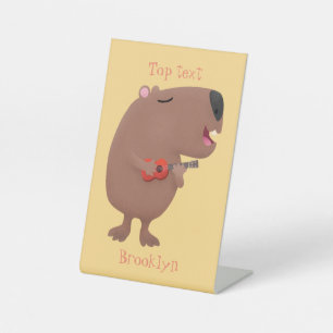 Cute singing capybara ukulele cartoon reclamebord met voetstuk