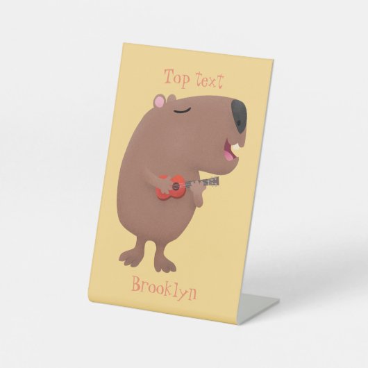 Cute singing capybara ukulele cartoon reclamebord met voetstuk (Voorkant)