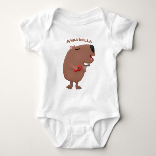 Cute singing capybara ukulele cartoon romper (Voorkant)