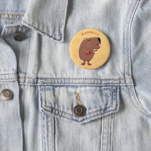 Cute singing capybara ukulele cartoon ronde button 5,7 cm (In situ)