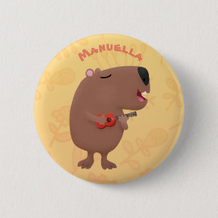 Cute singing capybara ukulele cartoon ronde button 5,7 cm