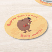 Cute singing capybara ukulele cartoon ronde kartonnen onderzetter (Gebogen)
