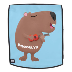 Cute singing capybara ukulele cartoon rugtassen