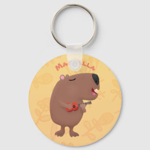 Cute singing capybara ukulele cartoon sleutelhanger