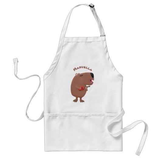 Cute singing capybara ukulele cartoon standaard schort (Voorkant)