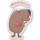 Cute singing capybara ukulele cartoon sticker (Voorkant)