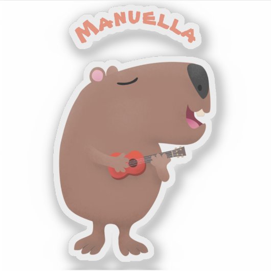 Cute singing capybara ukulele cartoon sticker (Voorkant)