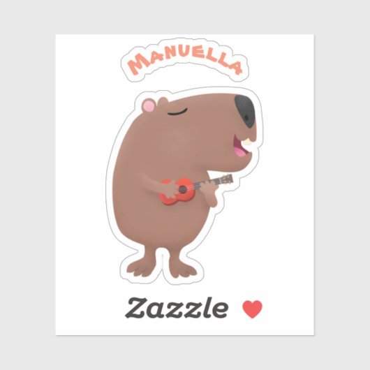 Cute singing capybara ukulele cartoon sticker (Vel)