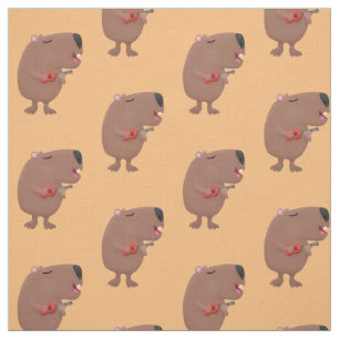 Cute singing capybara ukulele cartoon stof