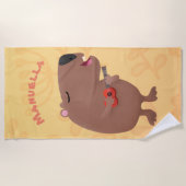 Cute singing capybara ukulele cartoon strandlaken (Voorkant)