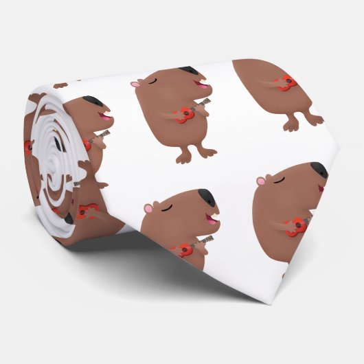 Cute singing capybara ukulele cartoon stropdas (Opgerold)