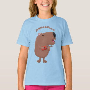 Cute singing capybara ukulele cartoon t-shirt