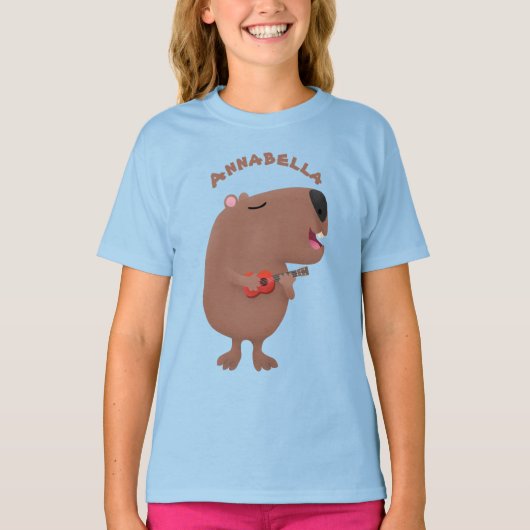 Cute singing capybara ukulele cartoon t-shirt (Voorkant)