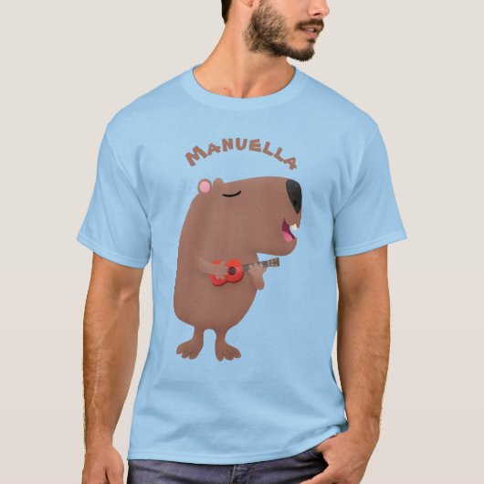 Cute singing capybara ukulele cartoon t-shirt (Voorkant)
