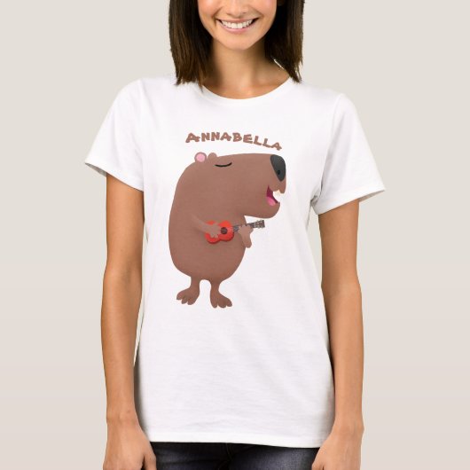 Cute singing capybara ukulele cartoon t-shirt (Voorkant)