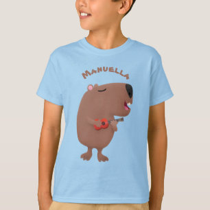 Cute singing capybara ukulele cartoon t-shirt