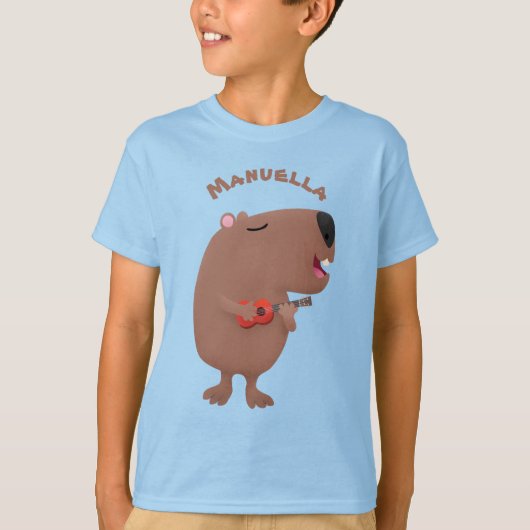 Cute singing capybara ukulele cartoon t-shirt (Voorkant)