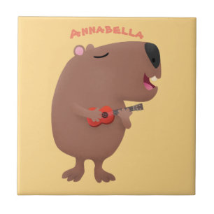 Cute singing capybara ukulele cartoon tegeltje